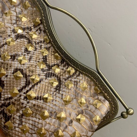 Handsewn Genuine Embossed Leather, Double Kisslock & Top Handle Bag, Crossbody - Picture 16 of 16